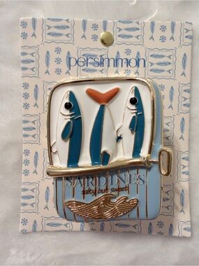 Persimmon Blue & White Sardines Enamel Hair Clip - Nautical Fish Design